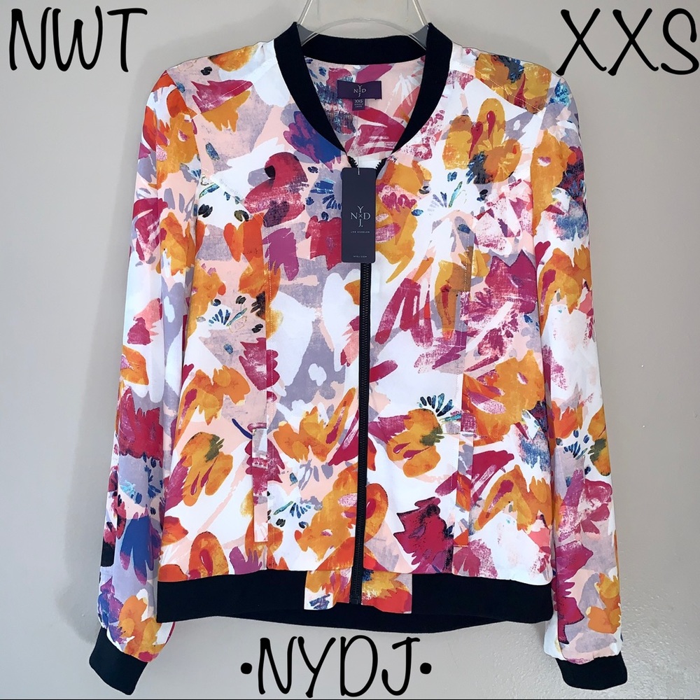 NWT NYDJ Tropical Print Floral Bomber Jacket, XXS